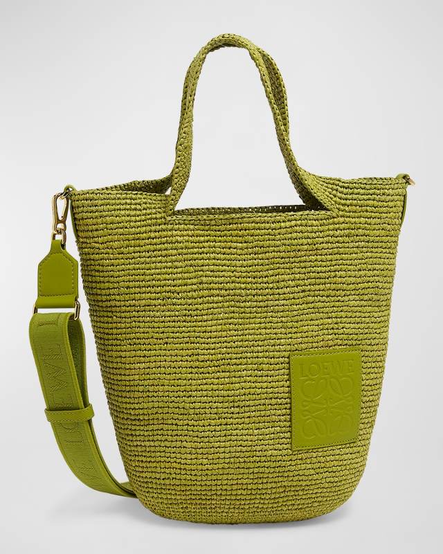 x Paula's Ibiza Slit Mini Tote Bag in Raffia with Leather Anagram